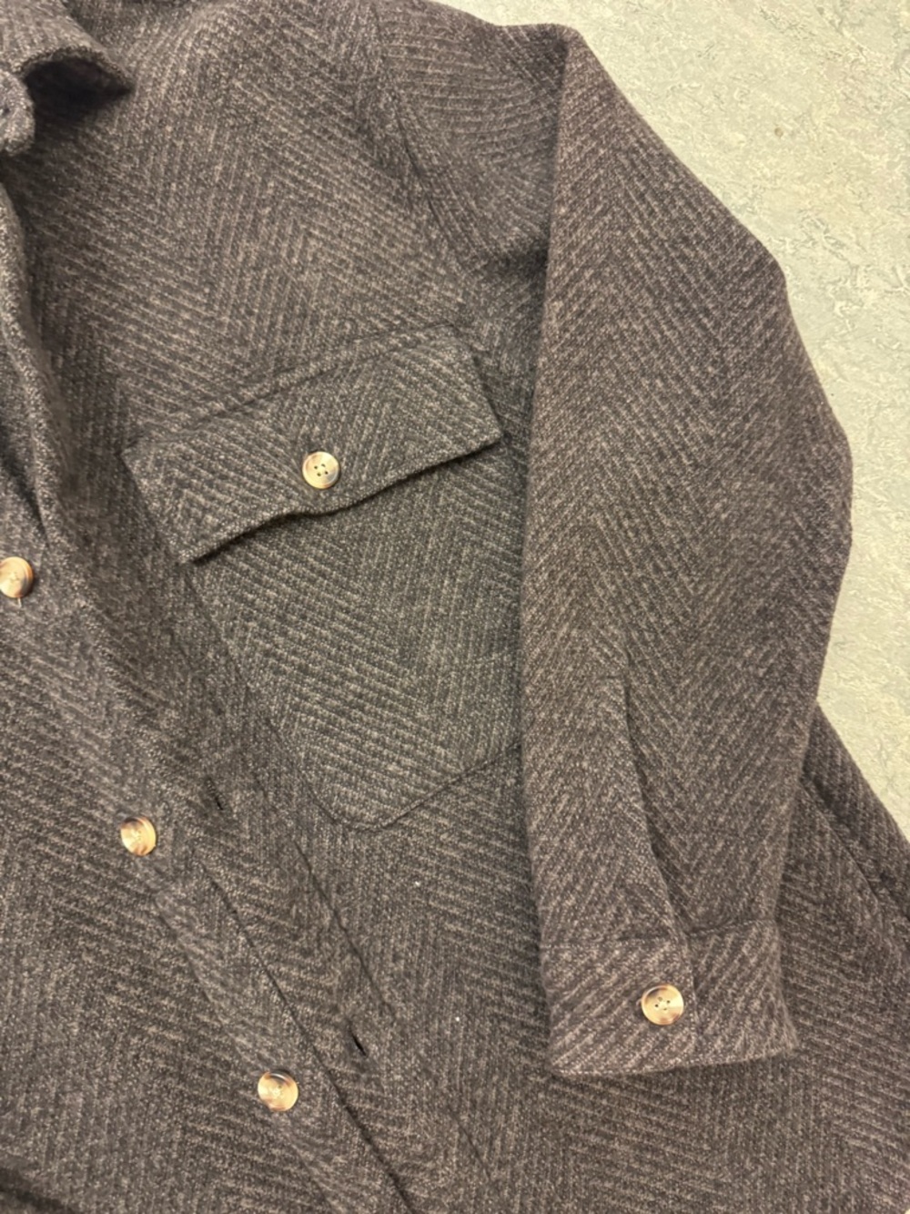 Abercrombie & Fitch Dark Brown Herringbone Button-Up Shacket Medium New - Picture 5 of 6